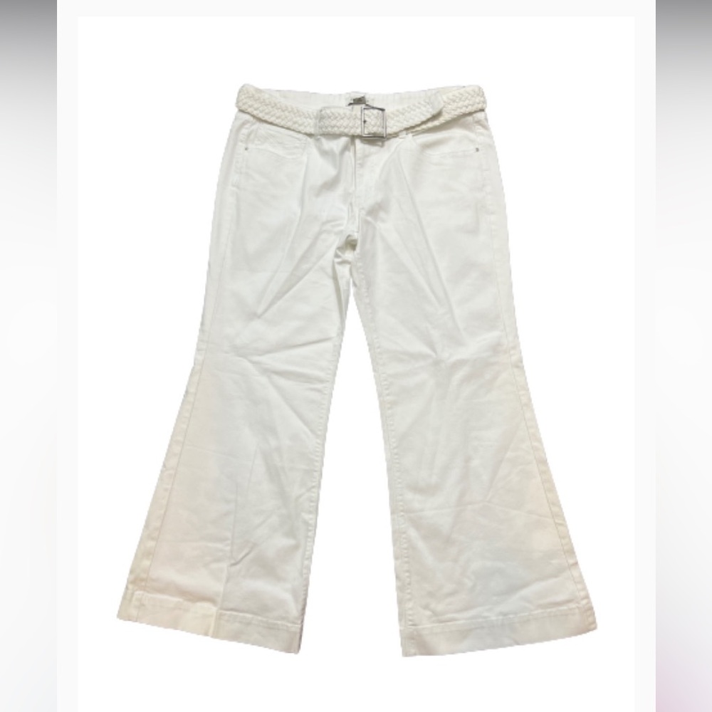 WHBM white wide leg denim jeans stretch mid rise pockets belted plus size 16